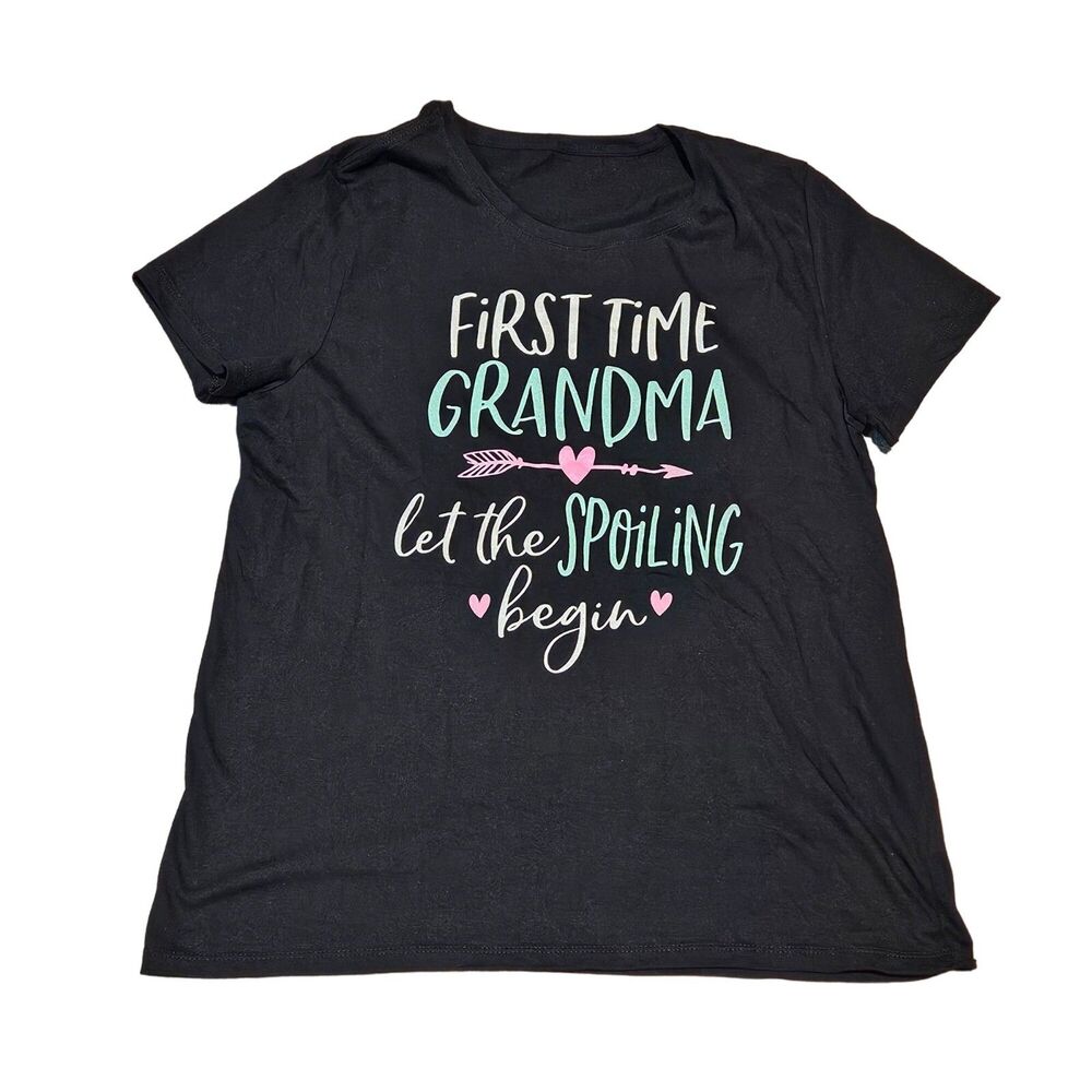 "First Time Grandma" Women's Black Short Sleeve T-Shirt Size Large